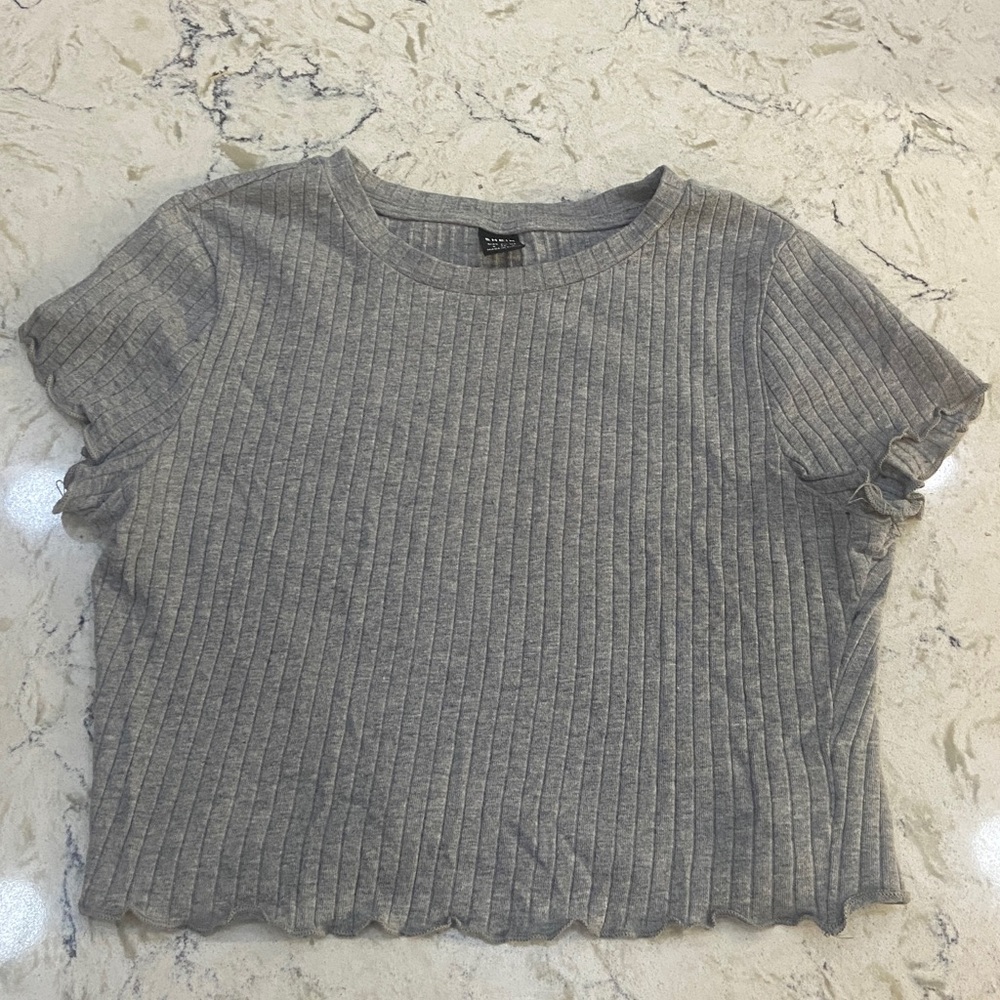 Gray Ribbed Crop Top